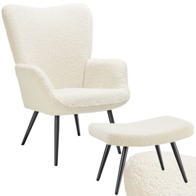 Fauteuil rembourré Bouclé crème - vue 2