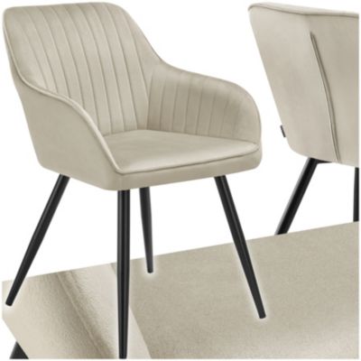 Chaise de salle à manger en velours matelassée et capitonnée crème - vue 2