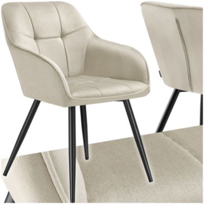 Chaise de salle à manger rembourrée et en velours matelassé crème - vue 2