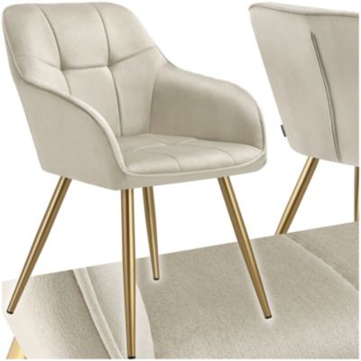 Chaise de salle à manger en velours rembourré capitonné crèmeor - vue 2