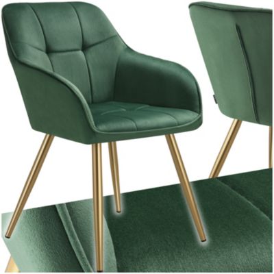 Chaise de salle à manger en velours rembourré capitonné or - vue 2