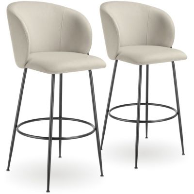 Chaise de bar en velours rembourré avec dossier large et un repose pieds Lot de 2 - vue 8