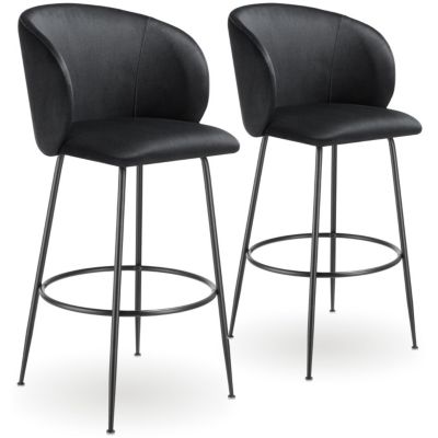 Chaise de bar en velours rembourré avec dossier large et un repose pieds Lot de 2 - vue 8
