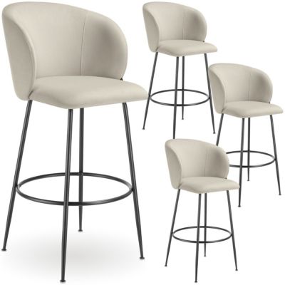 Chaise de bar en velours rembourré avec dossier large et un repose pieds Lot de 4 - vue 8