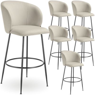 Chaise de bar en velours rembourré avec dossier large et un repose pieds Lot de 6 - vue 8