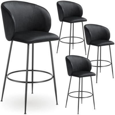 Chaise de bar en velours rembourré avec dossier large et un repose pieds Lot de 4 - vue 8