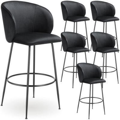 Chaise de bar en velours rembourré avec dossier large et un repose pieds Lot de 6 - vue 8