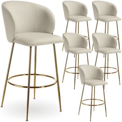 Chaise de bar en velours rembourré avec dossier large et un repose pieds Lot de 6 - vue 8