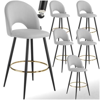 Chaise de bar en velours rembourré avec dossier et repose pieds Lot de 6 - vue 8