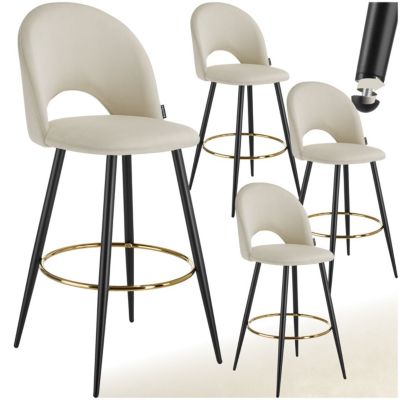 Chaise de bar en velours rembourré avec dossier et repose pieds Lot de 4 - vue 8