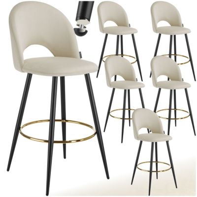 Chaise de bar en velours rembourré avec dossier et repose pieds Lot de 6 - vue 8