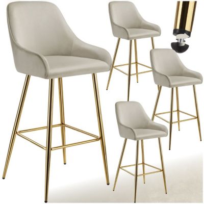 Tabouret de bar en aspect velours rembourré avec dossier et repose pieds Lot de 4 - vue 8