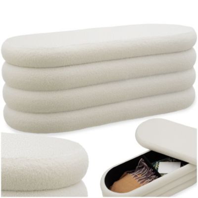 Banc rembourré 2 grands compartiments de rangement en velours ou bouclé - vue 8