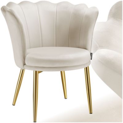 Fauteuil dossier en forme de fleur Aspect velours crèmeor - vue 2