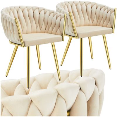 Lot de chaises de salle à manger rembourrée avec revêtement en velours et design noué couleur sableor - vue 2