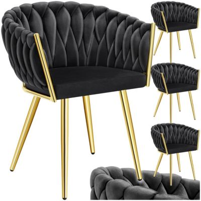 Lot de chaises de salle à manger rembourrée avec revêtement en velours et design noué or - vue 2
