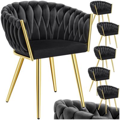 Lot de chaises de salle à manger rembourrée avec revêtement en velours et design noué or - vue 2