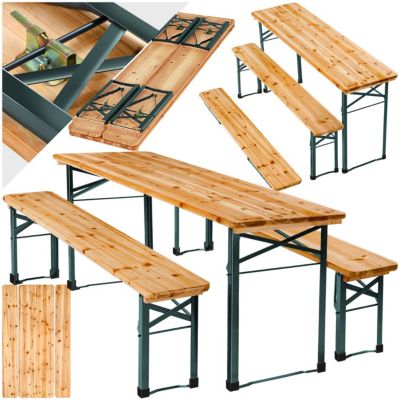 Salon de jardin TECTAKE Ensemble table et bancs pliables 3 pièces SISSI bois hydrofuge - vue 8