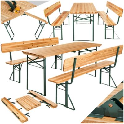Assise de jardin TECTAKE Ensemble table et bancs pliables FRANZ II 3 pièces stable sapin hydrofuge structure acier - vue 9