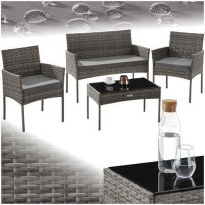 Salon de jardin en résine tressée pour 4 personnes gris