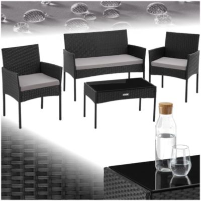 Salon de jardin en résine tressée pour 4 personnes noir