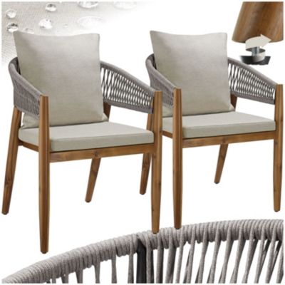 Chaises de jardin TECTAKE Lot de 2 chaises MANACOR en bois dacacia avec housses déperlantes 59 x 58 x 765 cm Grège - vue 1