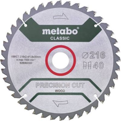 Metabo PRECISION CUT WOOD CLASSIC 628652000 Lame de scie circulaire 216 mm pour bois et panneaux.