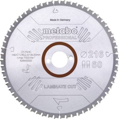Lame de scie 'laminate cut professional' 216x30 Z60 fztz 0° 628442000 Metabo - vue 2