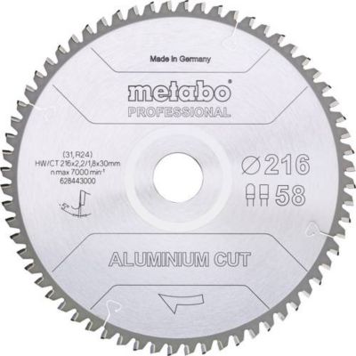 Lame de scie Metabo Aluminium Cut Professional 216x2 2mm 58 dents 5° négatif - vue 3