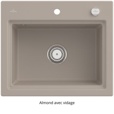 Evier VILLEROY ET BOCH Subway Style 60 Almond CeramicPlus vidage automatique finition aluminum brossé