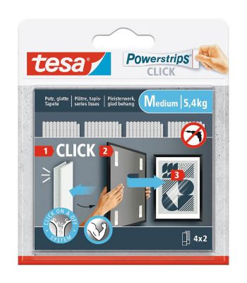 tesa Powerstrips CLICK 80 mm x 20 mm 4 paires bandes adhésives double face
