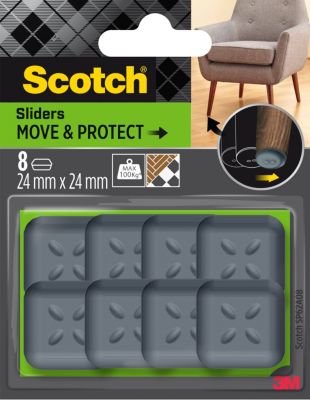 Patin glisseur adhésif carré gris Scotch ø24 mm, lot de 8