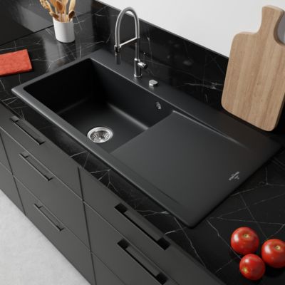 Évier en céramique 1 cuve à gauche à encastrer Villeroy & Boch Subway Style noir lisse - Villeroy Et Boch