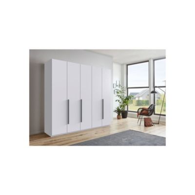 Armoire penderie WIMEX LONDON blanc 225 cm 5 portes battantes 3 tiroirs poignées graphite