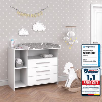 Vicco Commode à langer Blanc 53x100cm avec 3 grands tiroirs