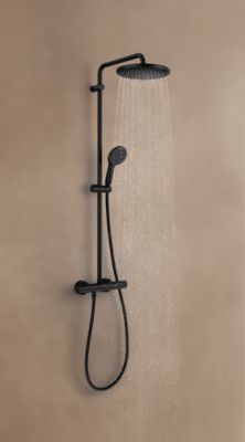 Colonne de douche thermostatique avec douchette + pommeau + flexible + barre  noir  Grohe Vitalio Start 250