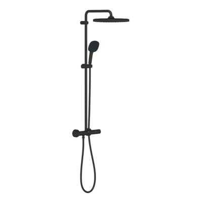 Grohe Vitalio Comfort 250 colonne de douche thermostatique + douche de tête + douchette à main 2 jets, noir mat (G266962431)