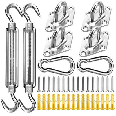 40PCS Kit de fixation pour voile d'ombrage, acier inoxydable 304 pour voiles d'ombrage triangulaires, rectangulaires ou carrées