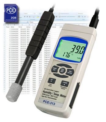 Thermohygromètre avec capuchon fritté anti poussière mémoire interne carte SD thermo éléments type K optionnels