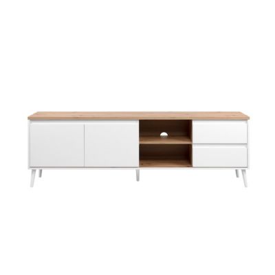 Meuble TV 2 portes, 2 niches et 2 tiroirs décor chêne L186 cm - Zamos