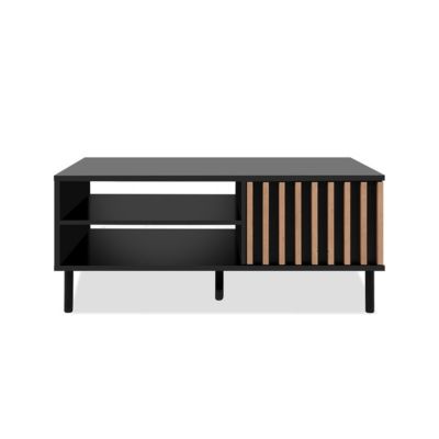 Table Basse 1 Porte Noir et Bois L110,5 cm - MONZA