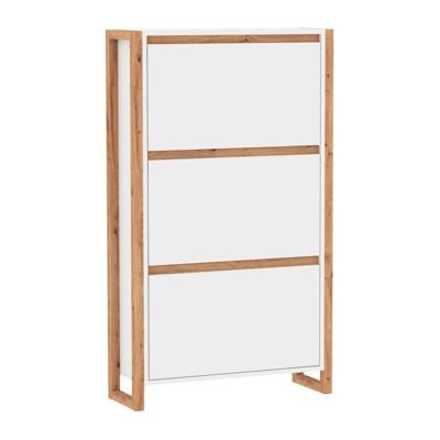 Meuble a chaussures - DENVER 49A - Blanc / Chene - 70 x 25 x 125 cm