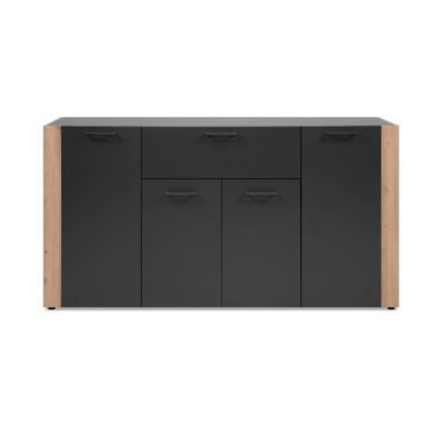 Buffet 4 portes 1 tiroir décor anthracite et chêne L162 cm LUMA