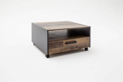 UNIVERSAL - Meuble Salon/Séjour - Table basse en mélaminé gris et bois effet vieilli. L-H-P : 70 -  40 - 70cm