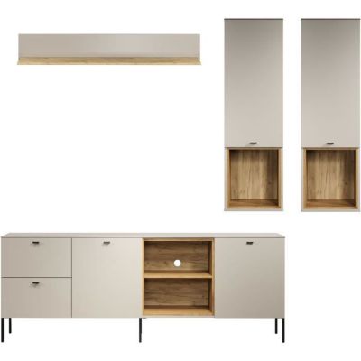 Composition TV - SAO PAULO - Cachemire / Chene blond - 4 éléments - Portes + tiroirs - 250 x 40 x 215 cm - TRENDTEAM