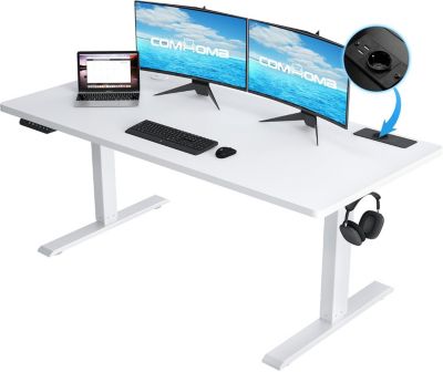 Gtplayer Bureau Gaming Électrique 140x60 USB Support Casque Blanc - vue 2
