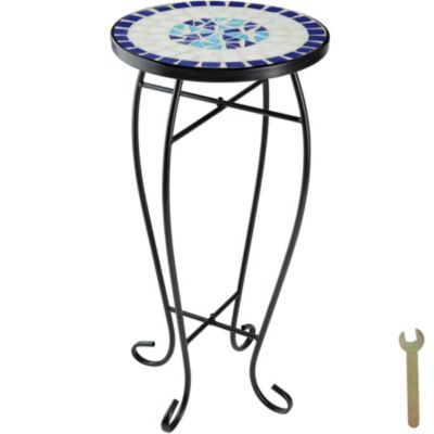 Table de balcon en acier, mosaïque et ciment avec pieds courbés