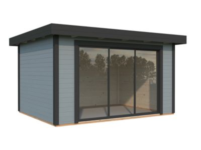 Abri / Studio de jardin Lydia en bois peint Gris Anthracite ép.28 mm surface totale 15m² - White et brown