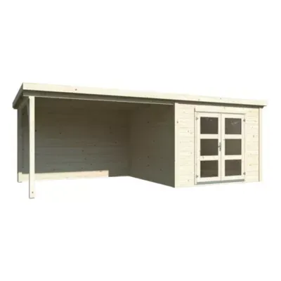 Abri de jardin White Wood Lya 1 bois naturel ép.28mm surface totale 9 1m² + pergola 10 4m²