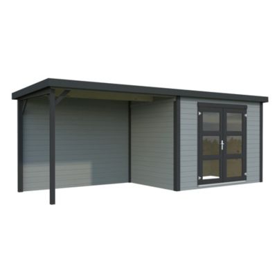 Abri de jardin White Wood Olivia en bois peint gris anthracite ép.19mm surface totale 6m² + pergola 6m² - White et brown